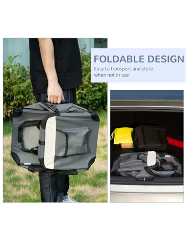 PawHut 51cm Foldable Pet Carrier, with Cushion, for Mini Dogs and Cats - Grey