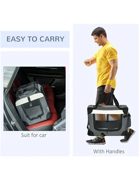 PawHut 51cm Foldable Pet Carrier, with Cushion, for Mini Dogs and Cats - Grey