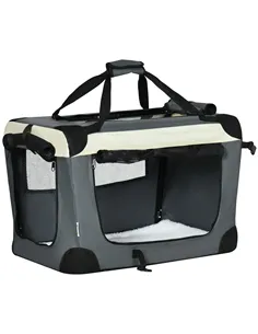 PawHut 60cm Foldable Pet Carrier, with Cushion, for Miniature Dogs and Cats - Grey