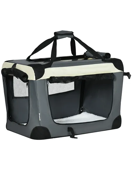 PawHut 60cm Foldable Pet Carrier, with Cushion, for Miniature Dogs and Cats - Grey