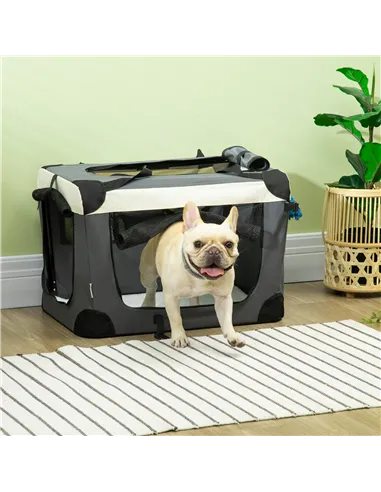 PawHut 60cm Foldable Pet Carrier, with Cushion, for Miniature Dogs and Cats - Grey