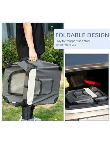 PawHut 60cm Foldable Pet Carrier, with Cushion, for Miniature Dogs and Cats - Grey