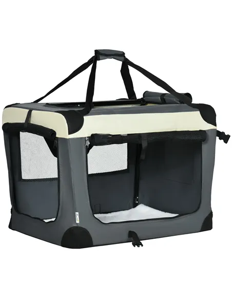PawHut 70cm Foldable Pet Carrier, with Cushion, for Small Dogs and Cats - Grey