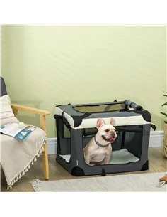 PawHut 70cm Foldable Pet Carrier, with Cushion, for Small Dogs and Cats - Grey 2