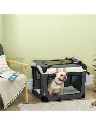 PawHut 70cm Foldable Pet Carrier, with Cushion, for Small Dogs and Cats - Grey