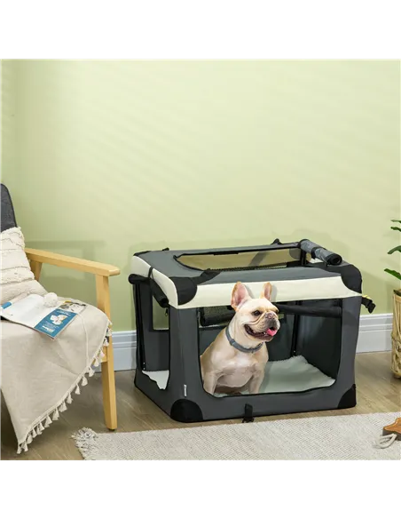 PawHut 70cm Foldable Pet Carrier, with Cushion, for Small Dogs and Cats - Grey