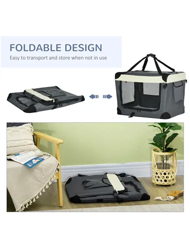 PawHut 70cm Foldable Pet Carrier, with Cushion, for Small Dogs and Cats - Grey