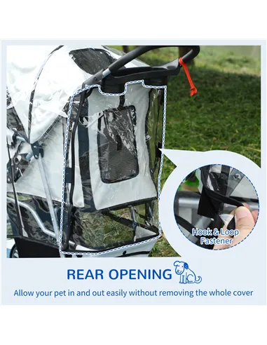 PawHut Dog Stroller Rain Cover, Cover for Dog Pram Stroller Buggy w/ Rear Side Entry