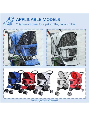 PawHut Dog Stroller Rain Cover, Cover for Dog Pram Stroller Buggy w/ Rear Side Entry