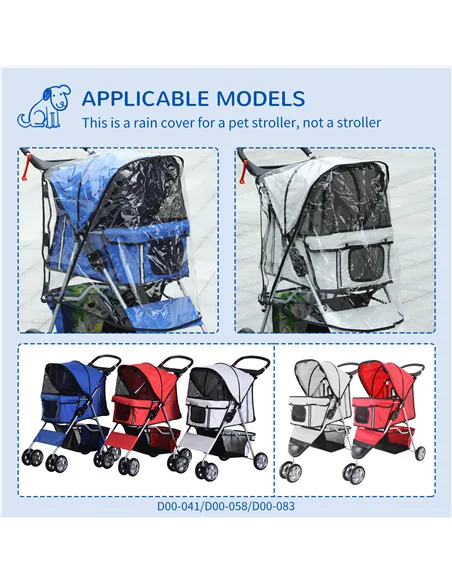 PawHut Dog Stroller Rain Cover, Cover for Dog Pram Stroller Buggy w/ Rear Side Entry