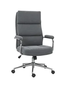 HOMCOM Executive Office Chair, Linen Fabric Computer Desk Chair with Double-Layer Back Cushion, Tilt Function, Height Adjustable