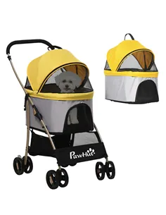 PawHut 3 In 1 Detachable Pet Stroller, for Extra Small and Small Dogs - Yellow