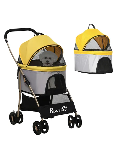 PawHut 3 In 1 Detachable Pet Stroller, for Extra Small and Small Dogs - Yellow