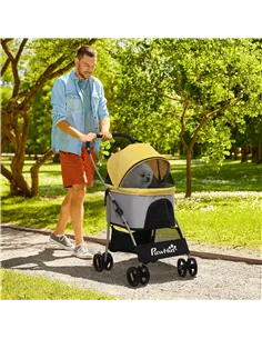 PawHut 3 In 1 Detachable Pet Stroller, for Extra Small and Small Dogs - Yellow 2