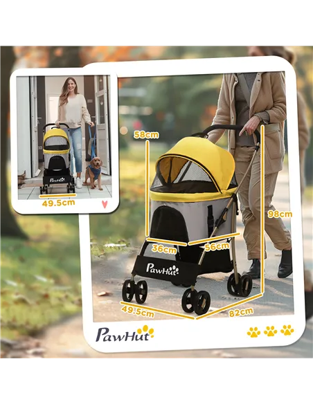 PawHut 3 In 1 Detachable Pet Stroller, for Extra Small and Small Dogs - Yellow