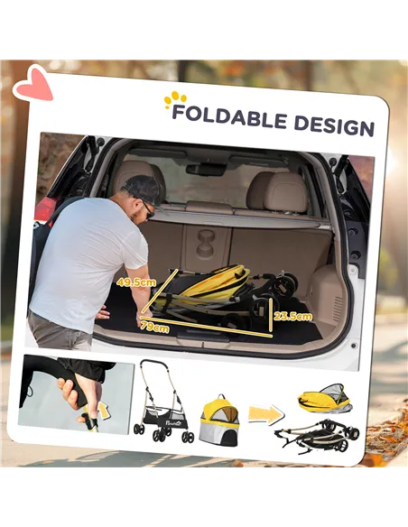 PawHut 3 In 1 Detachable Pet Stroller, for Extra Small and Small Dogs - Yellow