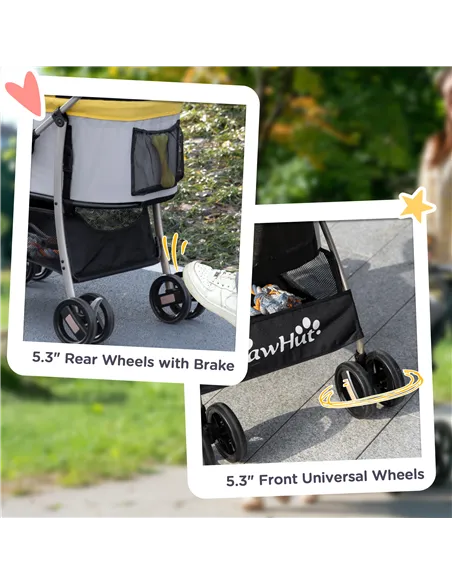 PawHut 3 In 1 Detachable Pet Stroller, for Extra Small and Small Dogs - Yellow