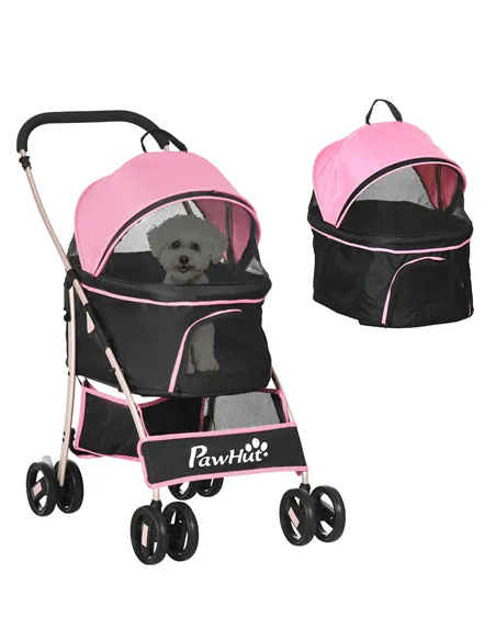 PawHut 3 In 1 Detachable Pet Stroller, for Extra Small and Small Dogs - Pink
