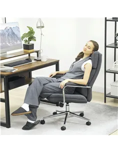 HOMCOM Executive Office Chair, Linen Fabric Computer Desk Chair with Double-Layer Back Cushion, Tilt Function, Height Adjustable 2
