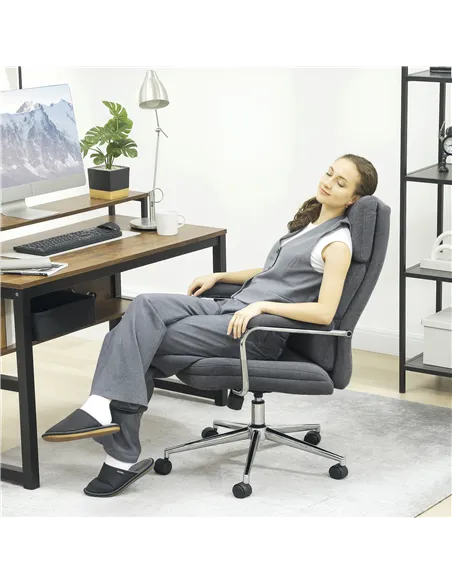 HOMCOM Executive Office Chair, Linen Fabric Computer Desk Chair with Double-Layer Back Cushion, Tilt Function, Height Adjustable