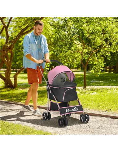 PawHut 3 In 1 Detachable Pet Stroller, for Extra Small and Small Dogs - Pink