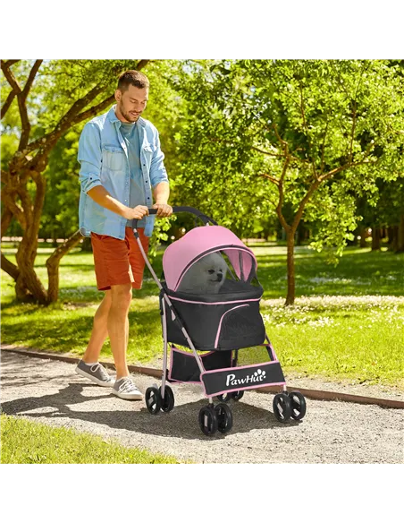 PawHut 3 In 1 Detachable Pet Stroller, for Extra Small and Small Dogs - Pink