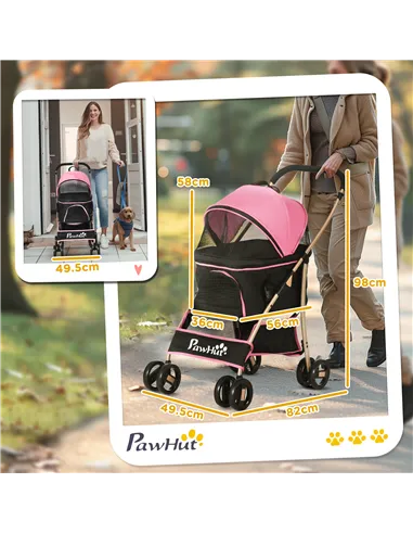 PawHut 3 In 1 Detachable Pet Stroller, for Extra Small and Small Dogs - Pink
