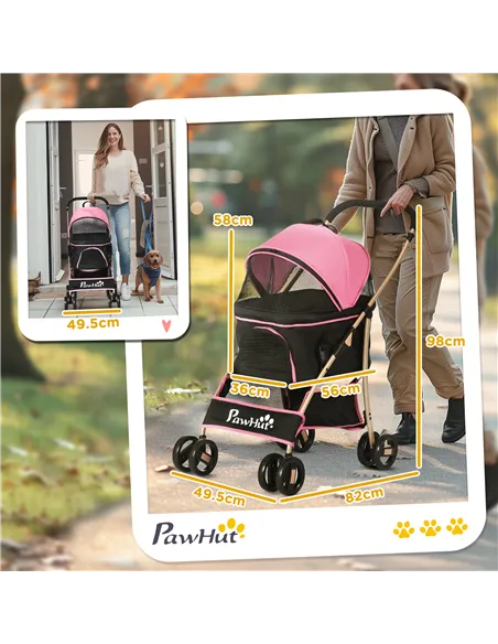 PawHut 3 In 1 Detachable Pet Stroller, for Extra Small and Small Dogs - Pink