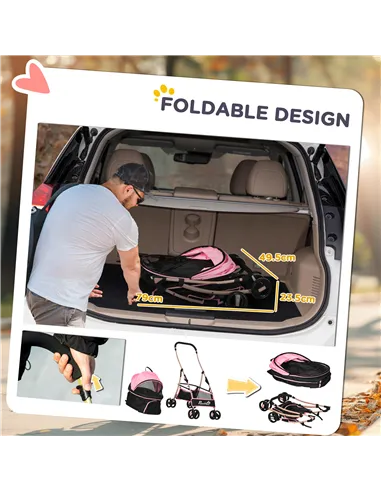 PawHut 3 In 1 Detachable Pet Stroller, for Extra Small and Small Dogs - Pink
