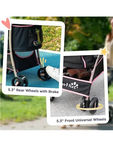PawHut 3 In 1 Detachable Pet Stroller, for Extra Small and Small Dogs - Pink