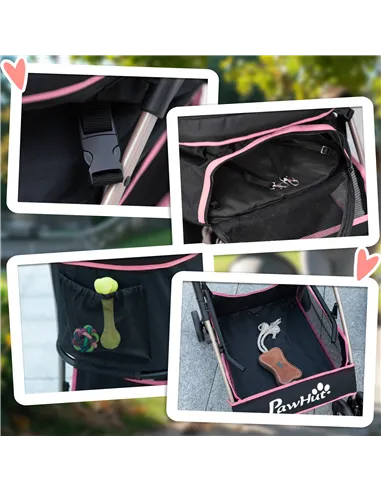PawHut 3 In 1 Detachable Pet Stroller, for Extra Small and Small Dogs - Pink