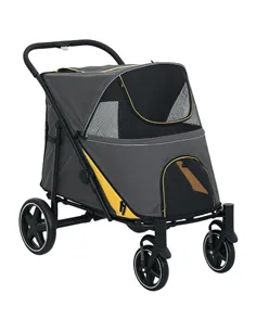 PawHut Foldable Pet Stroller, with Universal Wheels, Shock Absorber, for Medium and Large Dogs - Grey