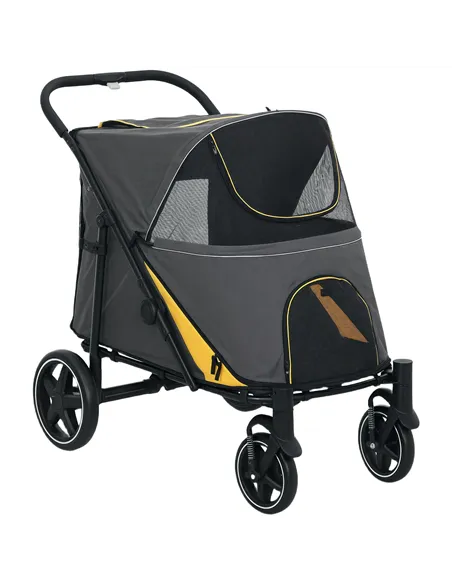 PawHut Foldable Pet Stroller, with Universal Wheels, Shock Absorber, for Medium and Large Dogs - Grey