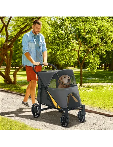 PawHut Foldable Pet Stroller, with Universal Wheels, Shock Absorber, for Medium and Large Dogs - Grey