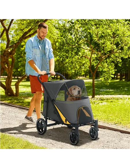 PawHut Foldable Pet Stroller, with Universal Wheels, Shock Absorber, for Medium and Large Dogs - Grey