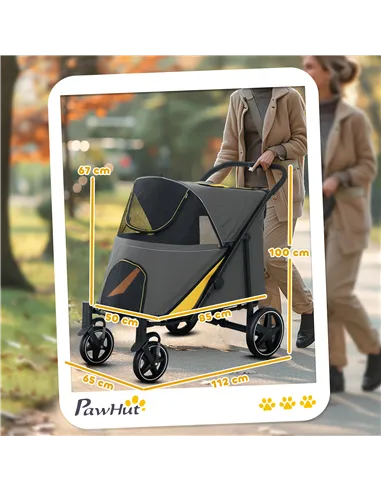 PawHut Foldable Pet Stroller, with Universal Wheels, Shock Absorber, for Medium and Large Dogs - Grey