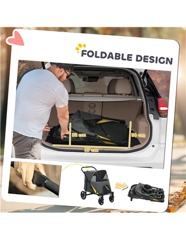 PawHut Foldable Pet Stroller, with Universal Wheels, Shock Absorber, for Medium and Large Dogs - Grey