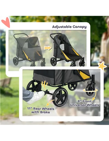 PawHut Foldable Pet Stroller, with Universal Wheels, Shock Absorber, for Medium and Large Dogs - Grey