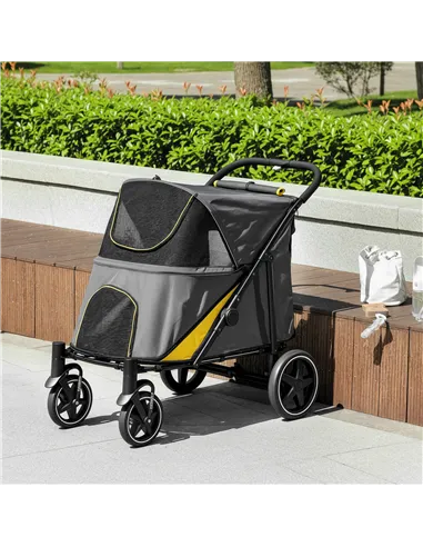 PawHut Foldable Pet Stroller, with Universal Wheels, Shock Absorber, for Medium and Large Dogs - Grey