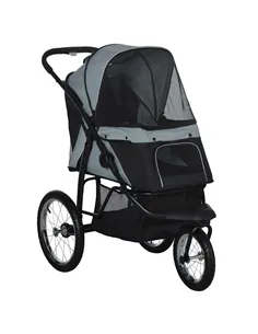 PawHut Foldable Pet stroller, Dog Buggy with Three Wheels, for Small/Medium Dogs, Grey