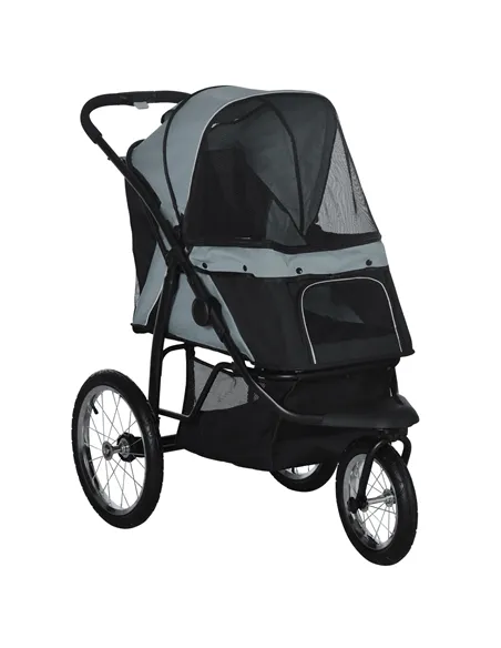PawHut Foldable Pet stroller, Dog Buggy with Three Wheels, for Small/Medium Dogs, Grey
