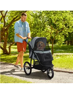 PawHut Foldable Pet stroller, Dog Buggy with Three Wheels, for Small/Medium Dogs, Grey 2