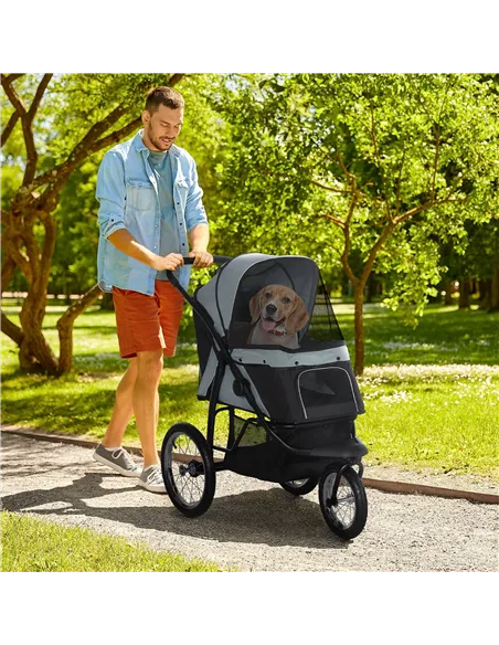 PawHut Foldable Pet stroller, Dog Buggy with Three Wheels, for Small/Medium Dogs, Grey