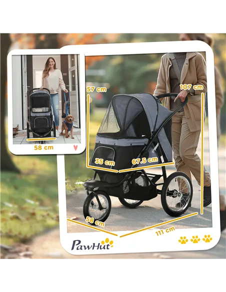 PawHut Foldable Pet stroller, Dog Buggy with Three Wheels, for Small/Medium Dogs, Grey