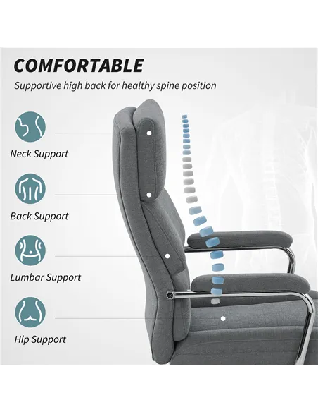 HOMCOM Executive Office Chair, Linen Fabric Computer Desk Chair with Double-Layer Back Cushion, Tilt Function, Height Adjustable