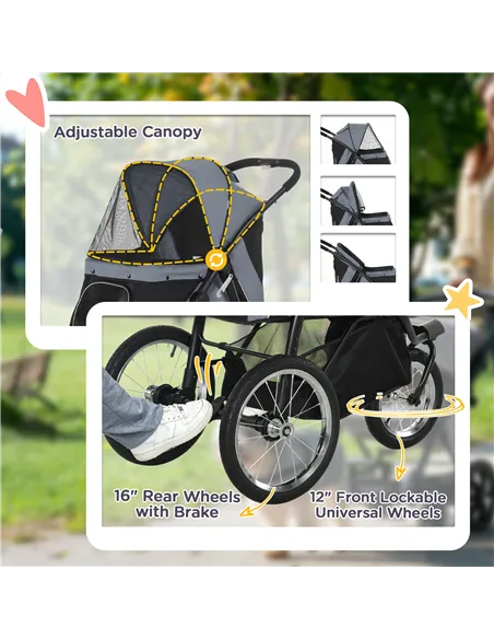 PawHut Foldable Pet stroller, Dog Buggy with Three Wheels, for Small/Medium Dogs, Grey