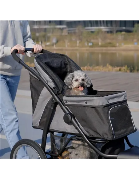 PawHut Foldable Pet stroller, Dog Buggy with Three Wheels, for Small/Medium Dogs, Grey