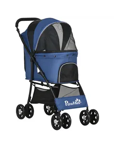 PawHut Foldable Pet Stroller for Dogs, Puppy Stroller, with Large Carriage, Brakes, Canopy - Blue