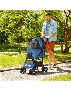 PawHut Foldable Pet Stroller for Dogs, Puppy Stroller, with Large Carriage, Brakes, Canopy - Blue 2