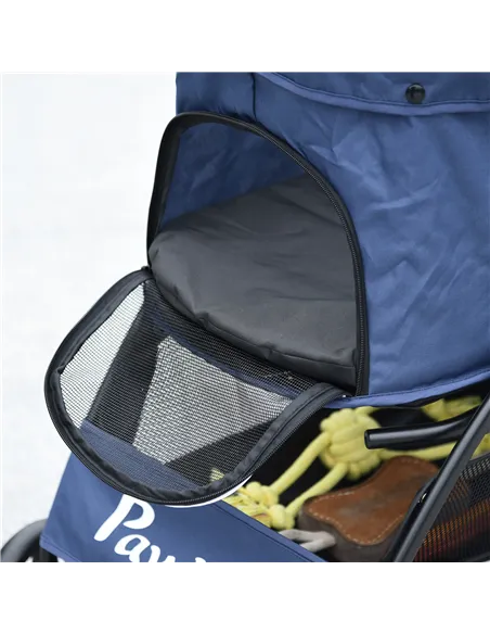 PawHut Foldable Pet Stroller for Dogs, Puppy Stroller, with Large Carriage, Brakes, Canopy - Blue